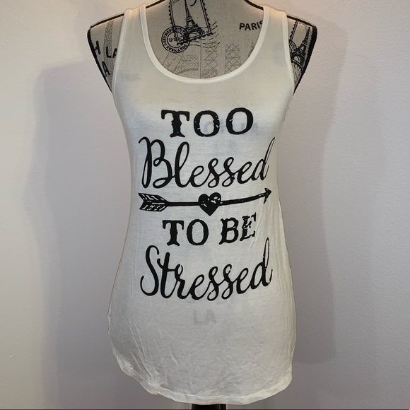 ‘Too blessed to be stressed’ quote White black tank top Small S Medium M Large L - Picture 2 of 6